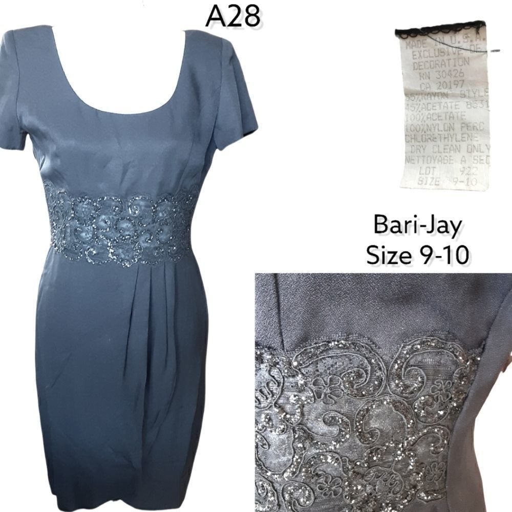 Bari-Jay Black, Short Sleeve,  Beaded Waistline. Size 9-10